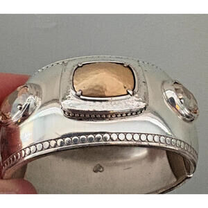 Brighton Bracelet Hinged Magnetic Silver Tone w/ Gold & Glass Accents 7" SCRATCH